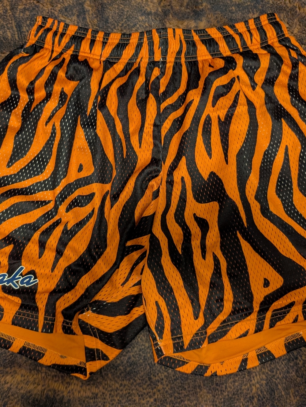 Inaka Power Orange & Black Tiger-Stripe Athletic Shorts